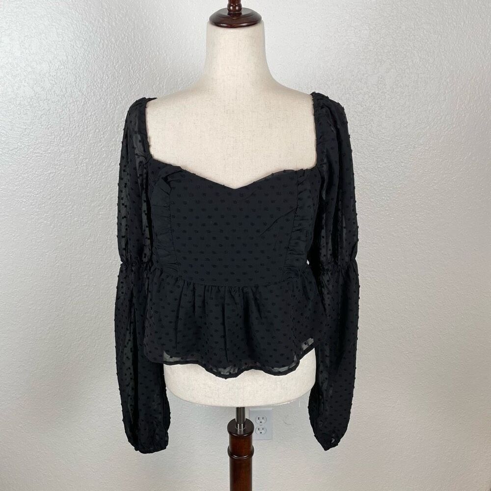 Boohoo Babydoll Whimsygoth crop‎ blouse women’s 8 chiffon ruffle sweetheart NEW